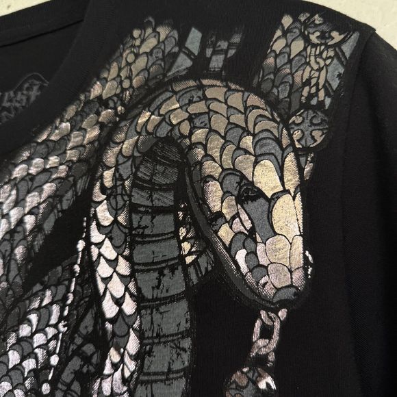 Konquest Shirt Mens Small Metallic Snake Serpent Graphic Tee Tshirt Y2K Grunge S - Picture 6 of 8